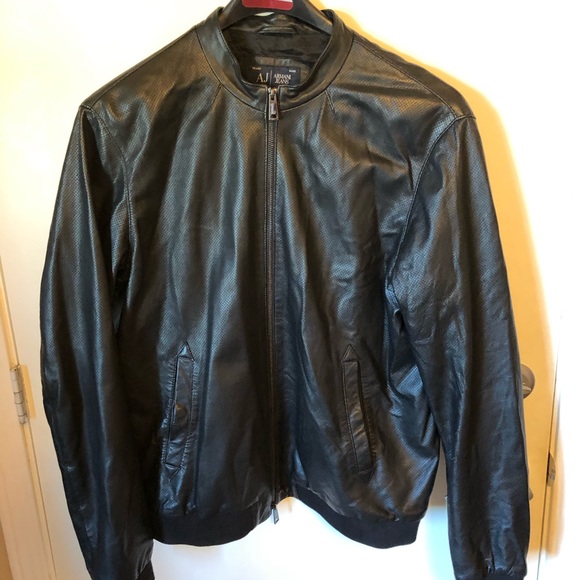 Armani Jeans men’s leather bomber jacket $800 new! Bomber & Varsity